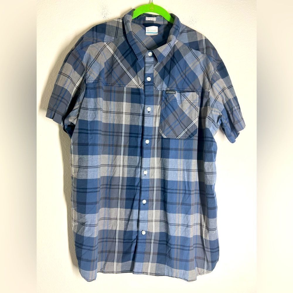 Columbia Men’s Shirt Button Down Plaid Blue Size XXL